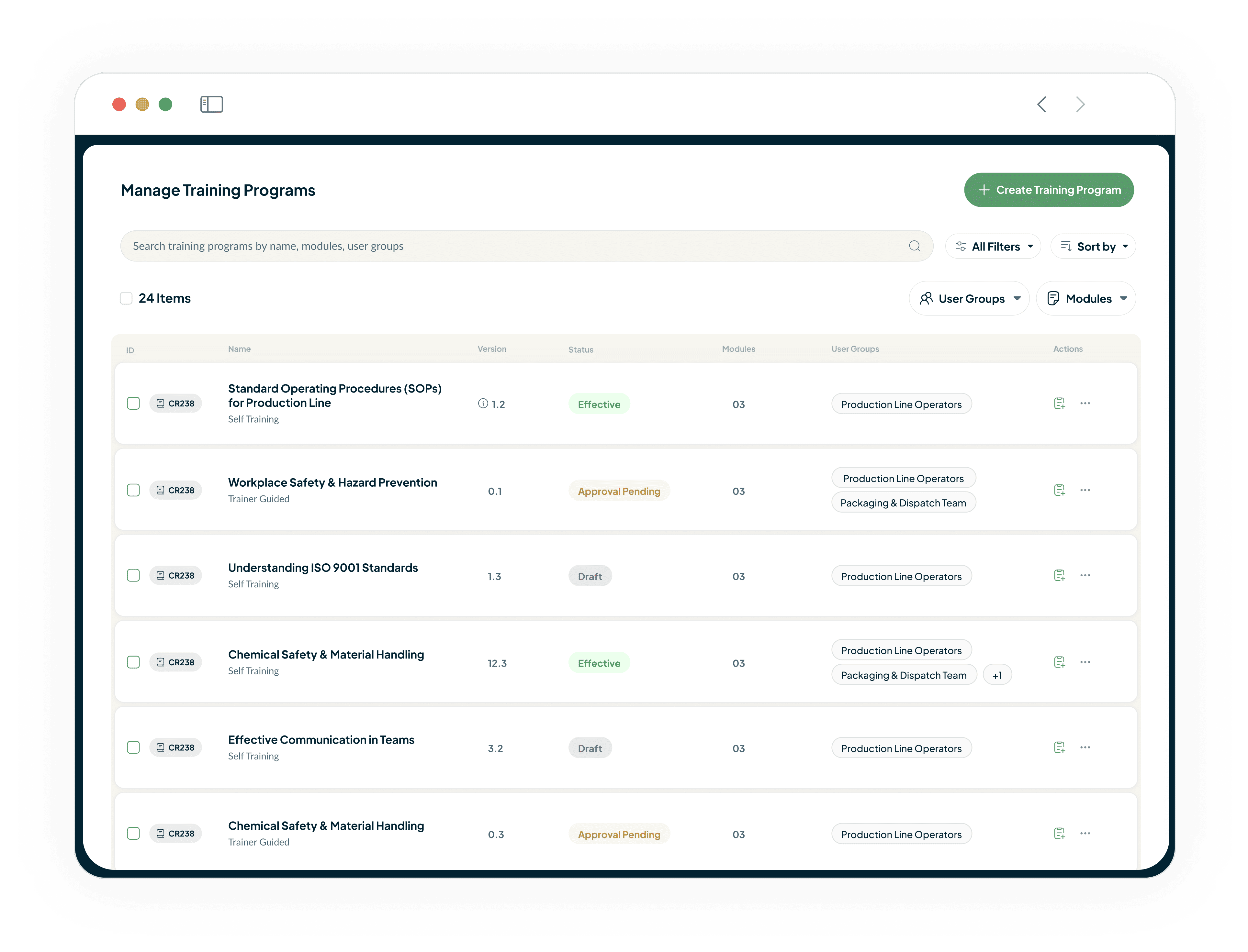 LMS version-controlled training